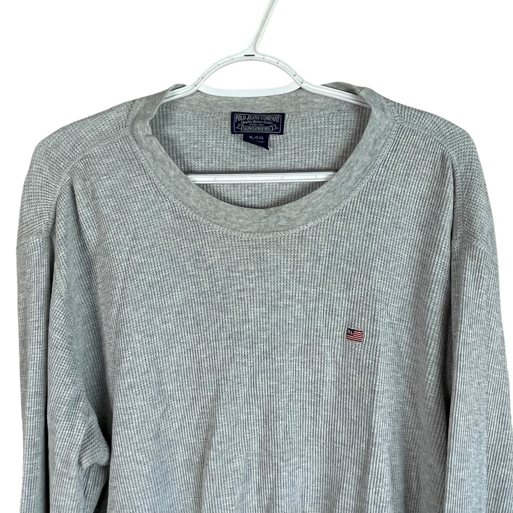 Polo Ralph Lauren Jeans Co Mens Waffle Knit Thermal T Shirt XL Gray Flag Cotton
